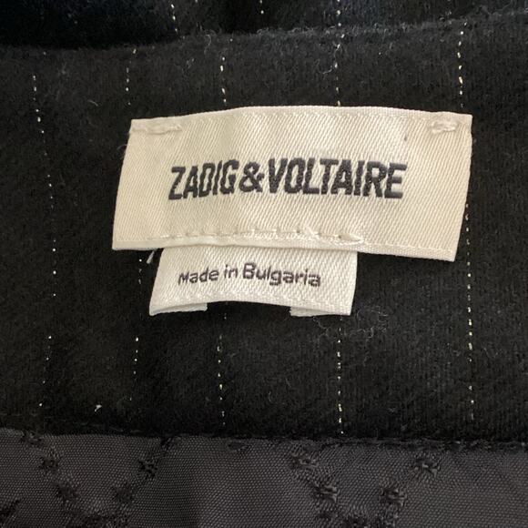 Zadig & Voltaire Just Pinstripe Black Wool Gold Pinstripe Mini Skirt 38 M - Picture 6 of 9